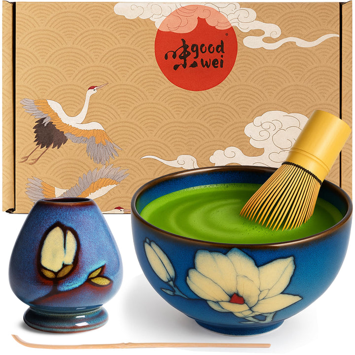 Goodwei Japanisches Matcha Komplett-Set mit hochwertiger Teeschale (Magnolia, 80) Magnolia 80, Magno