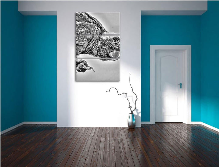Pixxprint Edelpapagei auf AST als Leinwandbild/Grösse: 3 Teilig (120x80) cm/Wandbild/Kunstdruck/fert