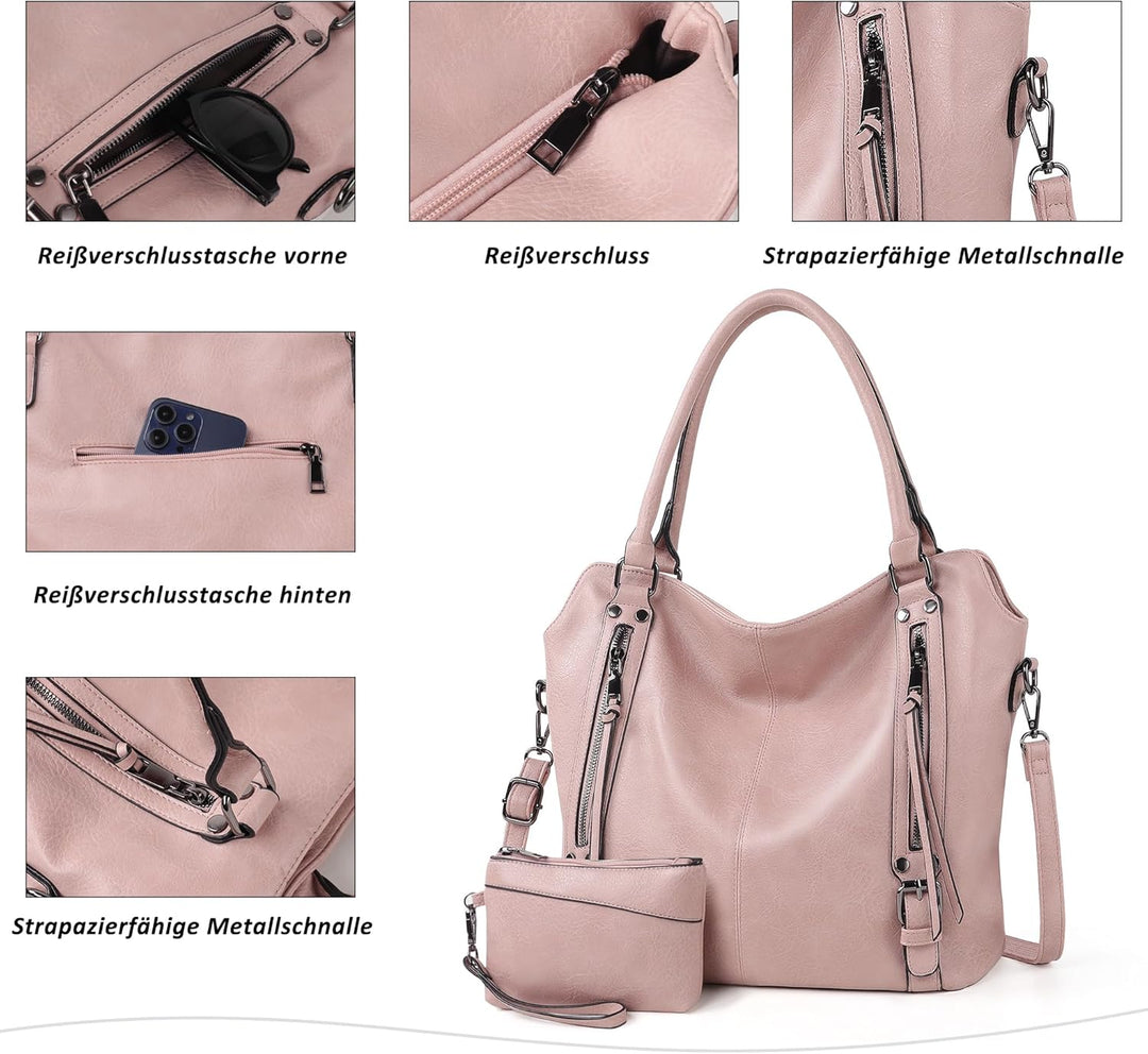 TANTOMI Handtasche Damen, Elegante Vintage Umhängetasche Gross, Weiche Schultertasche Set Damen Cros