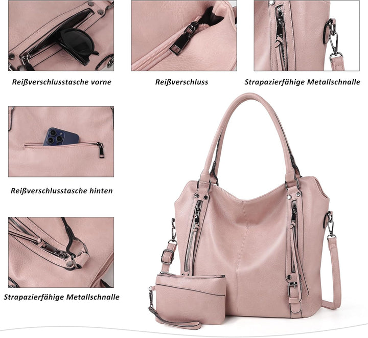 TANTOMI Handtasche Damen, Elegante Vintage Umhängetasche Gross, Weiche Schultertasche Set Damen Cros