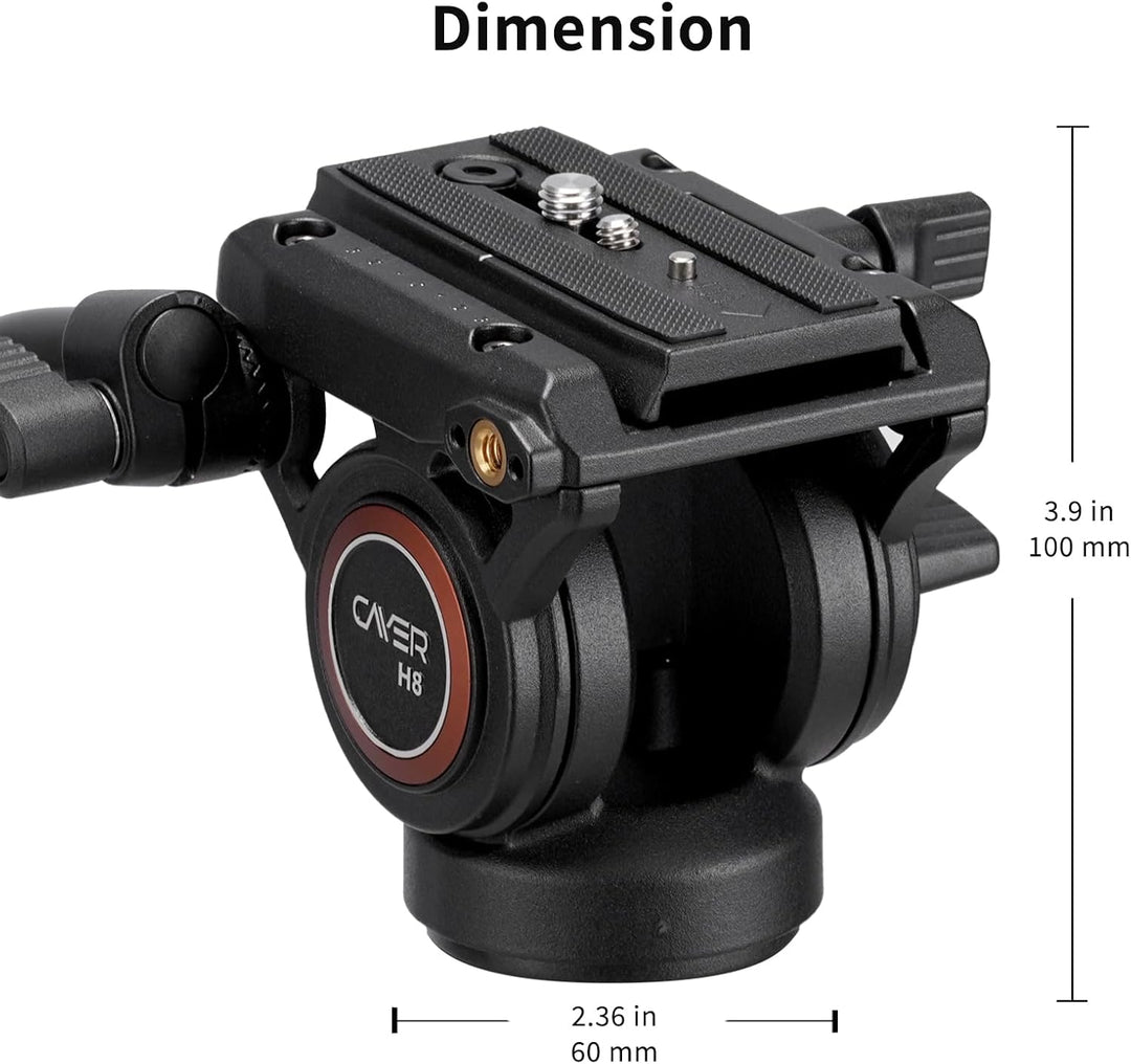 Cayer H6 Video Fluid Head, Kamera Tripod Fluid Drag Pan Head mit 60mm Flate Base, 1/4 und 3/8 Schrau