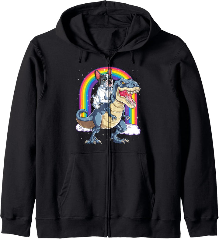French Bulldog Riding Dinosaur T rex Gifts Men Women Rainbow Kapuzenjacke