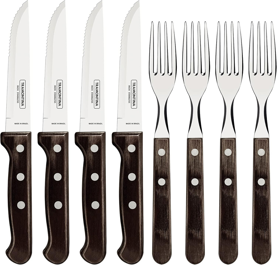 Tramontina Steakbesteck "Gaucho", Set 8-teilig, mit 4 Steakmessern und 4 Steakgabeln, Edelstahl, Ech