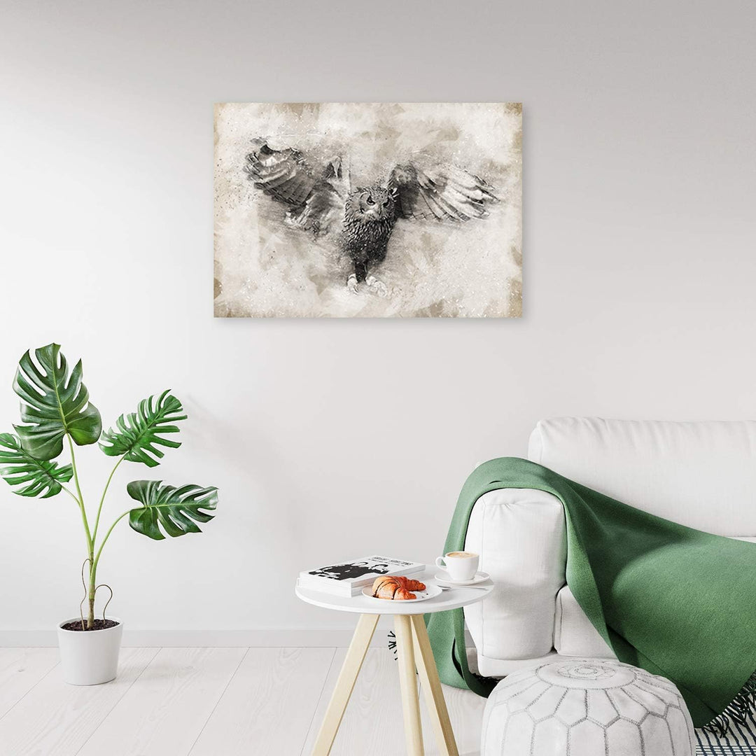 Leinwandbild XXL Eule Wandbild Kunst Vogel Beige 120x80 cm M14234 120x80 cm, M14234 120x80 cm