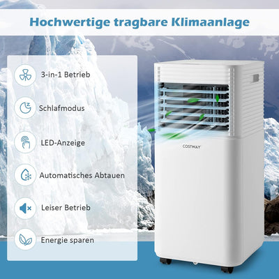 COSTWAY Mobile Klimaanlage für Räume bis zu 60-75 m³(20-25 m²), 7000 BTU, 2,1KW, Kühlen&Ventilieren&