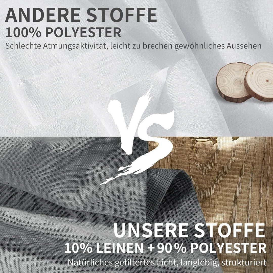 CUCRAF Leinen Gardinen mit Ösen Landhausstil Voile Vorhang Halbtransparent Gardinen für Schlafzimmer