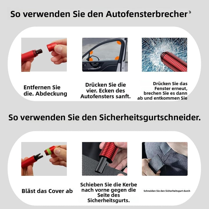 3er-Set 2-in-1-Gurtschneider Notfallhammer – Tragbarer Scheibenbrecher und Sicherheitsgurtschneider