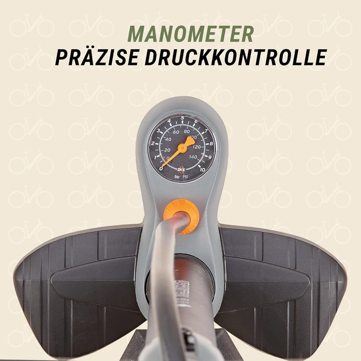 SKS GERMANY Stand-Luftpumpe mit Manometer und Duokopf für alle Ventilarten Aircontrol 8.0, schwarz-
