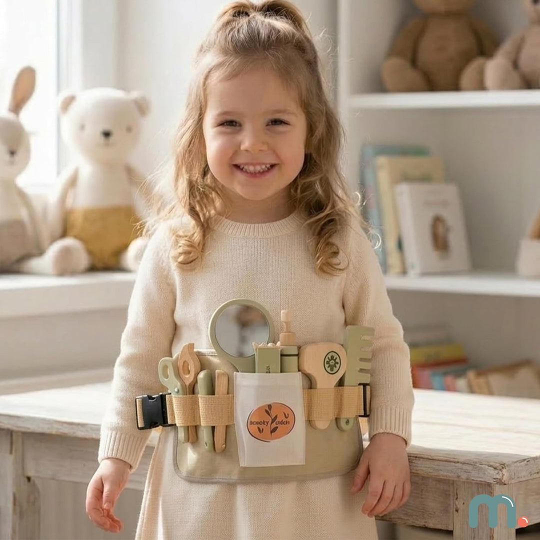 mamabrum Friseur Set Kinder Holz 8tlg Friseurkoffer mit Gürtel Zubehör Spielzeug Friseurspiel Set Ro