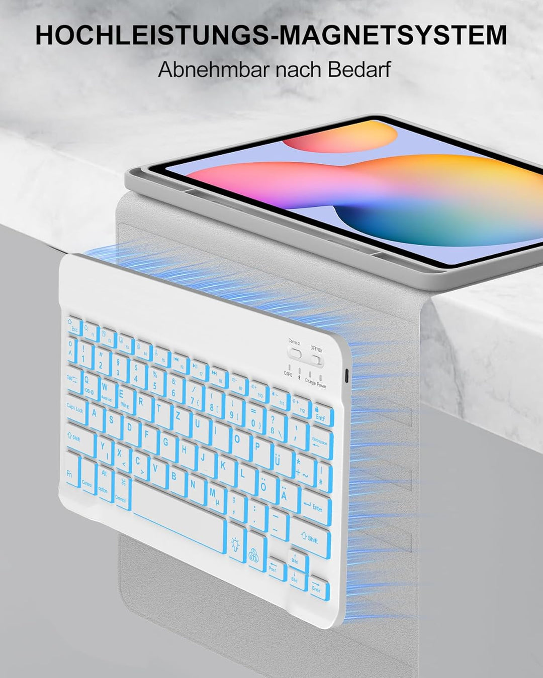 Hülle mit 7-Farben Beleuchteter Deutscher Tastatur für Samsung Galaxy Tab S6 Lite (2020/2022/2024) 1