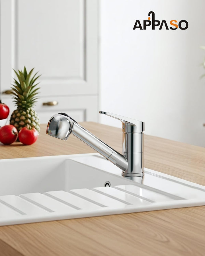APPASO Wasserhahn Küche, Hochdruck Küchenarmatur Ausziehbar, Mischbatterie für Küche 360° Drehbar, S