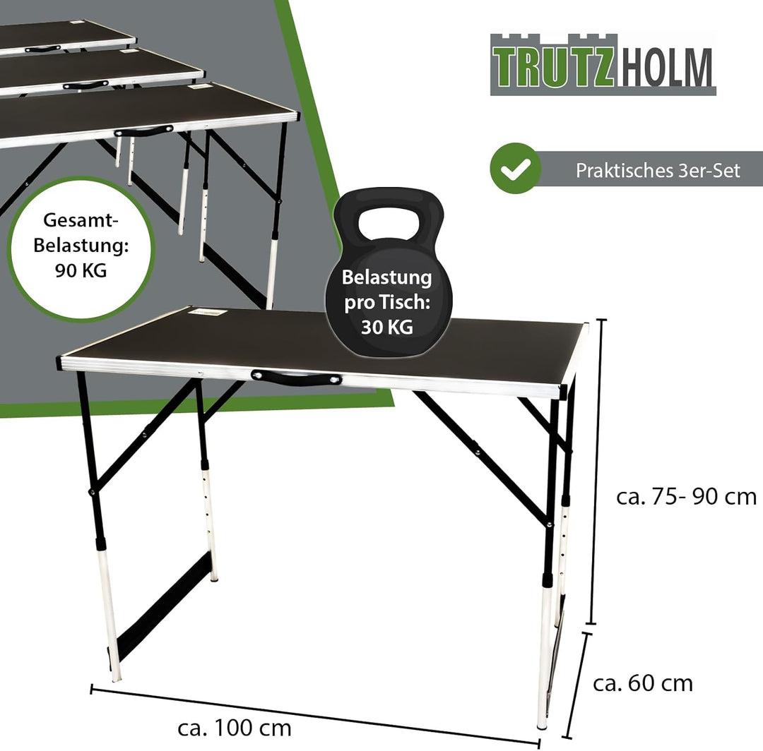 TRUTZHOLM 3-er Set Alu Multifunktionstisch (3X 100x60cm) Flohmarkttisch Campingtisch Markttisch Klap