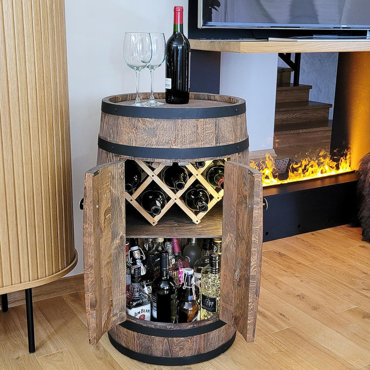 weeco - Fassbar LED mit Tür und Weinhalter - Weinregal. Fass Hausbar Weinrack 80x50cm. Rustikaler de