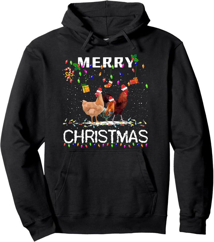 Ugly Christmas Lichterkette Frohe Weihnachten Hühner Pullover Hoodie