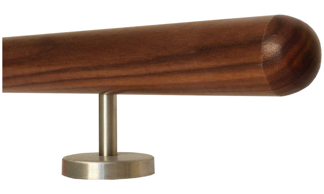 Nussbaum Geländer Handlauf Treppe Holz Griff gerade Edelstahlhalter, Länge 30-500 cm aus einem Stück