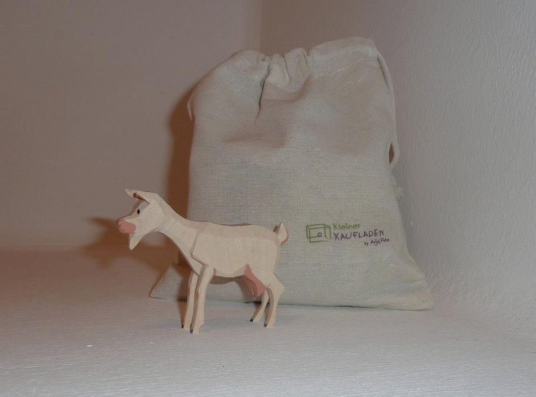 Ziege hell stehend mit Baumwollbeutel Krippenfigur