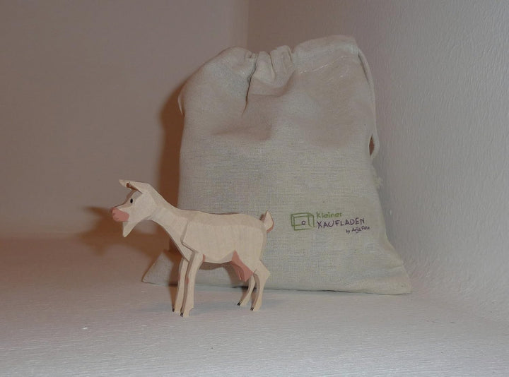 Ziege hell stehend mit Baumwollbeutel Krippenfigur
