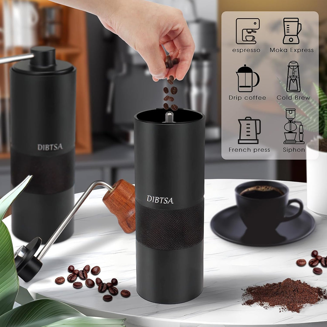 DIBTSA Manuelle Kaffeemühle, Kapazität 25 g, konischem CNC-Edelstahl-Frässtift, interne verstellbare