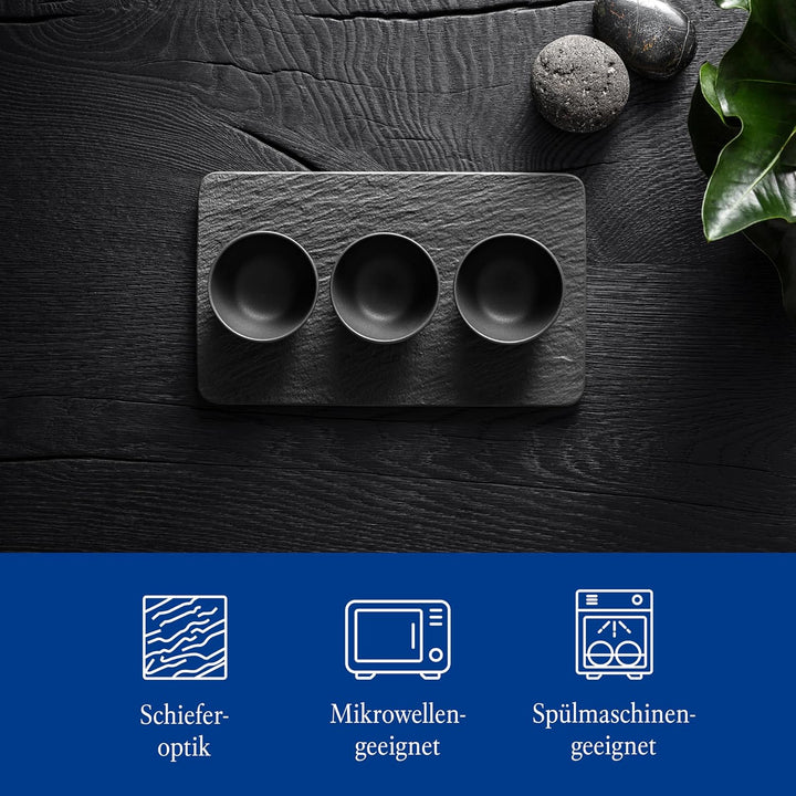 Villeroy & Boch – Manufacture Rock Dipschälchen Set 4 Teilig Schwarz Matt, Spülmaschinenfest, Mikrow