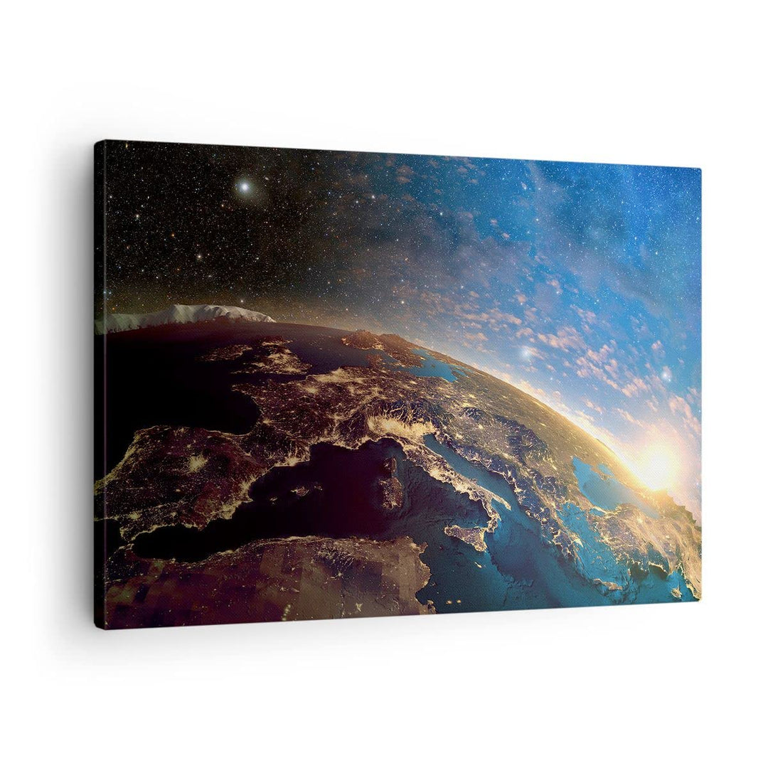 ARTTOR Bilder auf Leinwand Kosmos Erde Leinwandbild mit Rahmen 70x50cm Wandbilder Dekoration Wohnzim