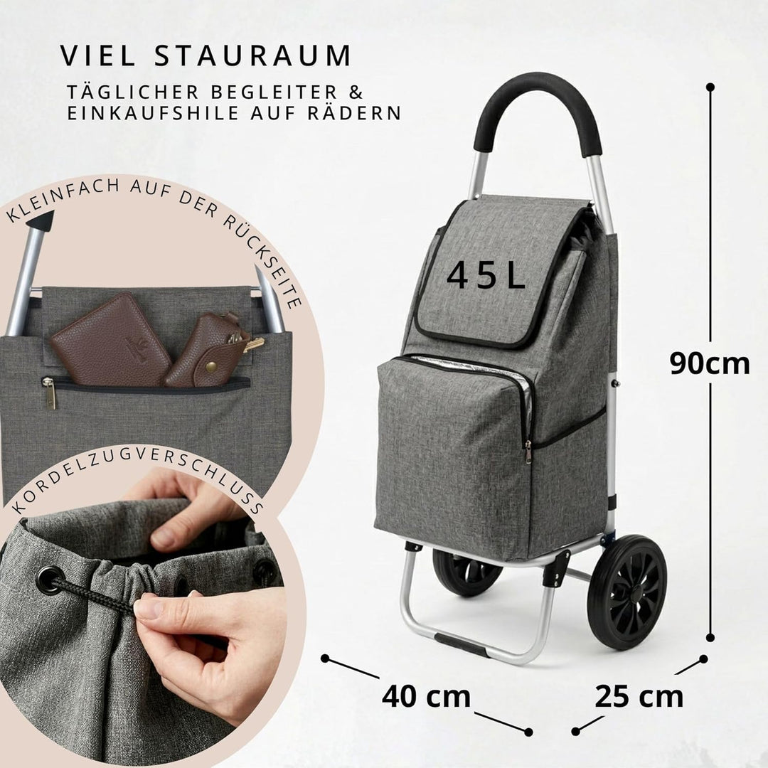 Einkaufstrolley klappbar mit Kühlfach, Einkaufshilfe Aluminium leicht, Einkaufswagen Shopper Trolley