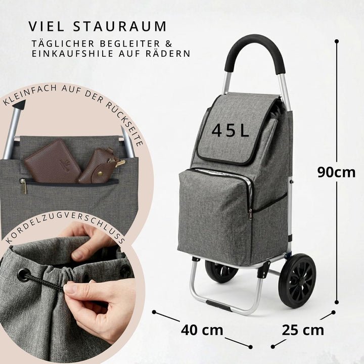 Einkaufstrolley klappbar mit Kühlfach, Einkaufshilfe Aluminium leicht, Einkaufswagen Shopper Trolley