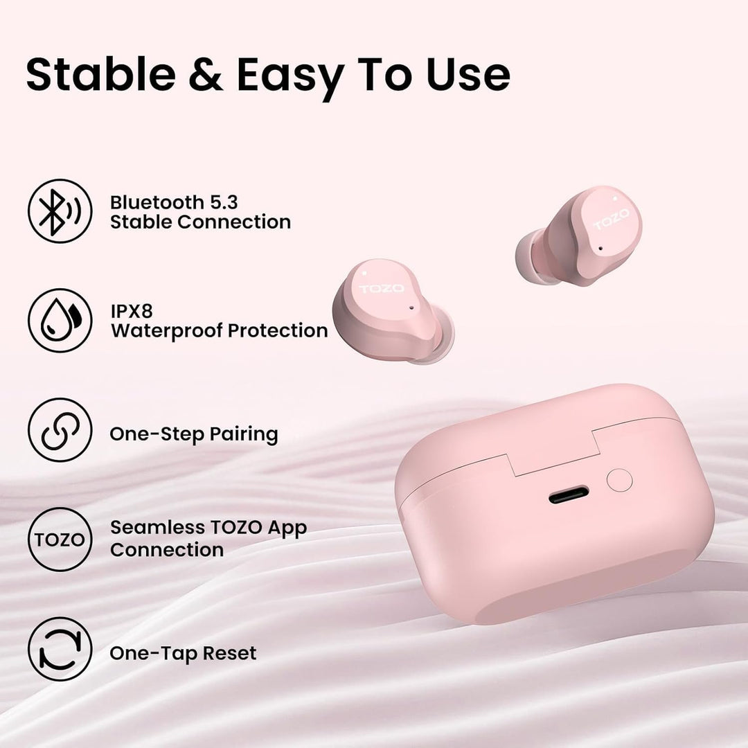 TOZO NC9 In Ear Kopfhörer Kabellos Bluetooth 5.3 mit Hybrid Active Noise Cancelling, 6 Mikrofone für