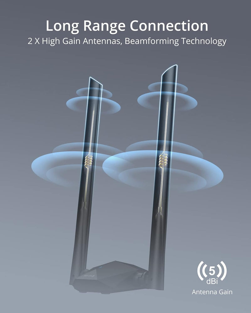 BrosTrend AX1800 High Gain WLAN Stick für PC, WiFi 6 Stick hohe Reichweite, DualBand 1201Mbit/s 5GHz