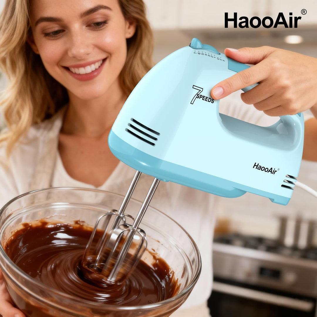 Handmixer, 7-stufig einstellbarer Küchenmixer, 304 Edelstahl-Zubehörteile (2X Knethaken, 2X Rührstäb