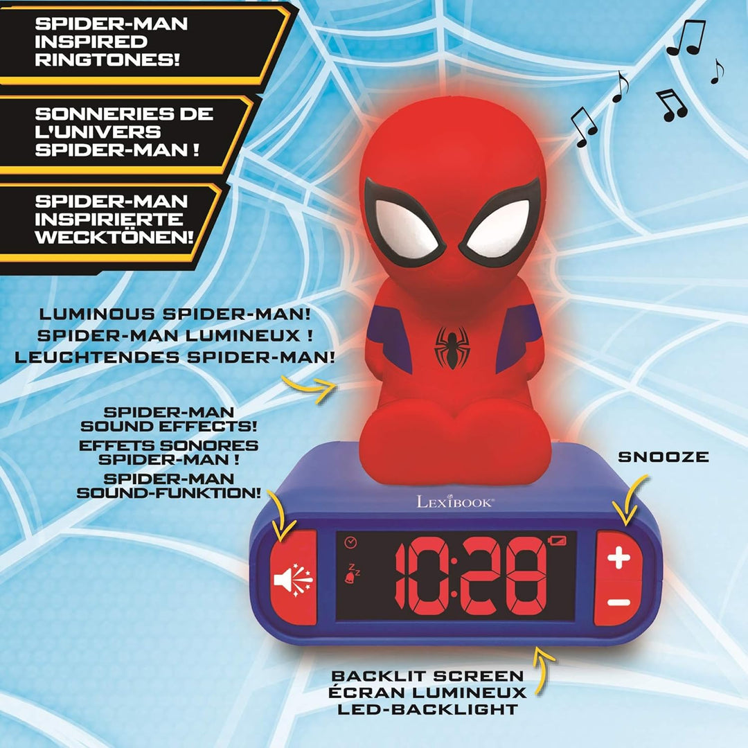 Lexibook, Spider-Man, Nachtlicht-Wecker, RL800SP | Klänge und Melodien, LCD-Display mit Hintergrundb