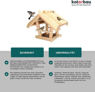 KOTARBAU® Holz Vogelfutterhaus Klein aus Natürlichem Holz Unlackiert zum Aufhängen + 0,5 kg Futter G