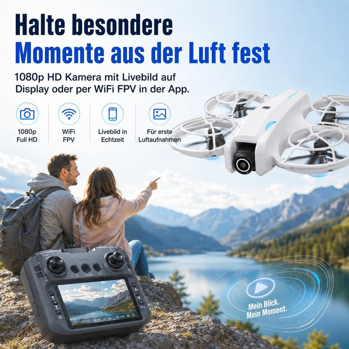 Mini Drohne mit 1080p HD Kamera & WiFi FPV, 5,6" Display Fernsteuerung, Optical Flow Stabilisierung,