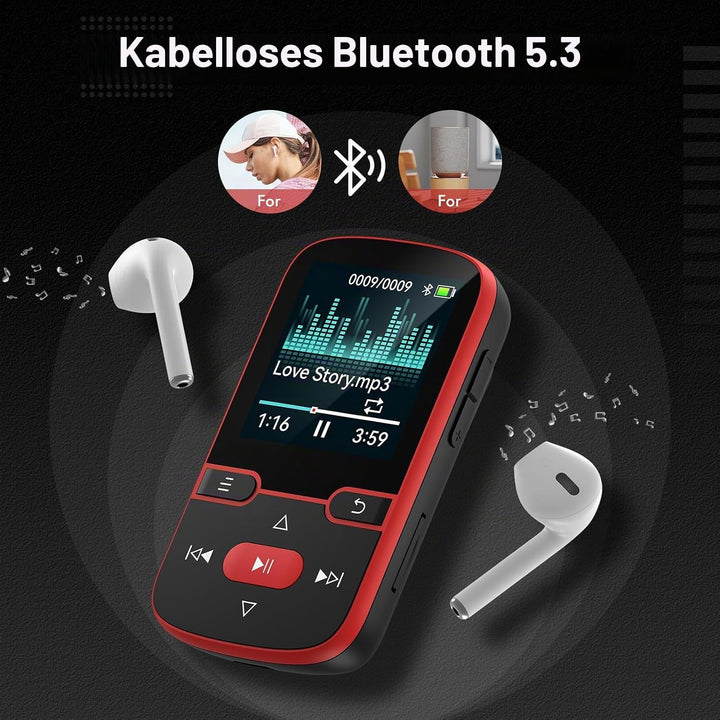 64 GB MP3 Player mit Bluetooth 5.3, mp3-player und MP4-Player für Kinder | Nur 28g leicht mit Clip f