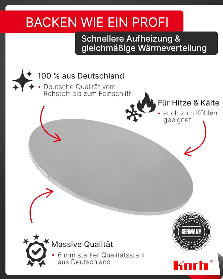 KOCH #63 Backstahl Platte für Brot & Pizza 30cm Stärke 6,0mm - Massives Pizzablech Feuerplatte 3,4 K