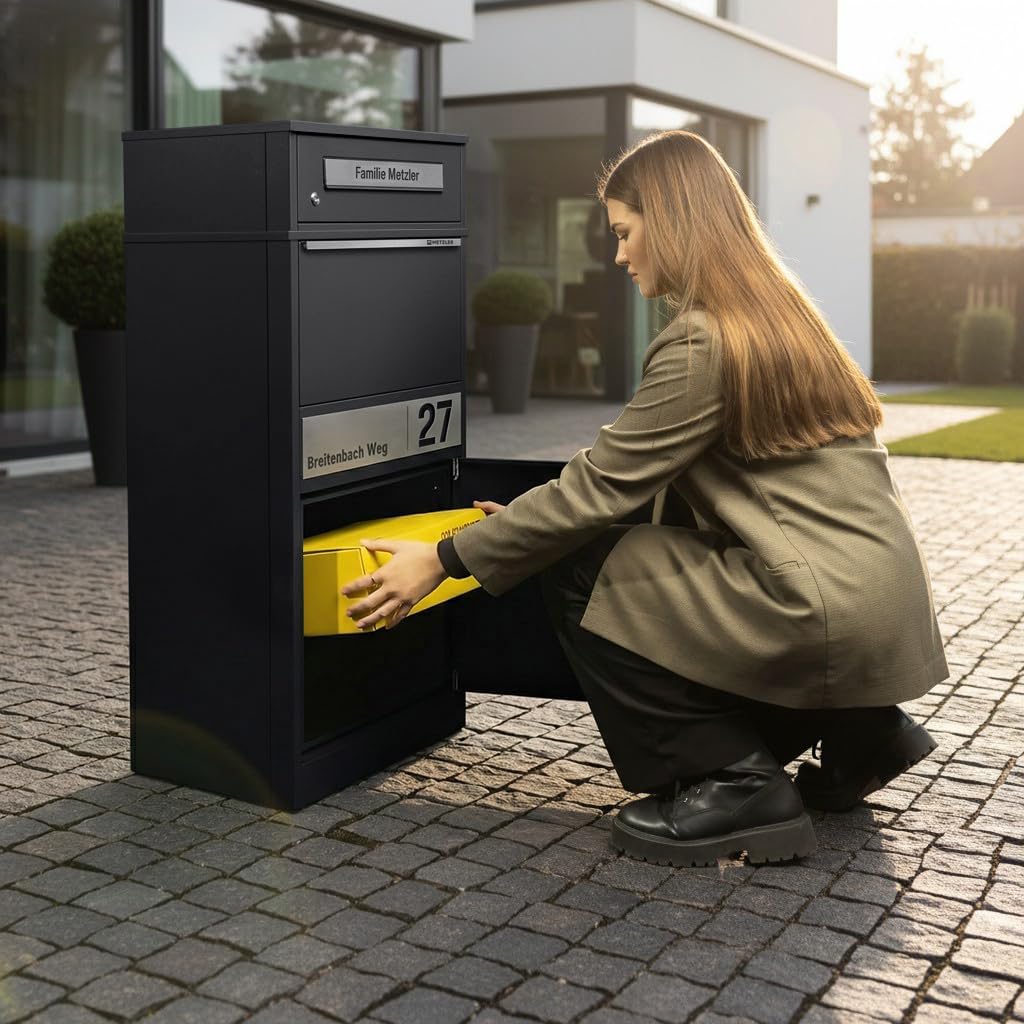 Metzler Paketbox mit 1 Briefkasten – Einzel-Briefkasten mit Paketfach & Namensgravur, personalisiert