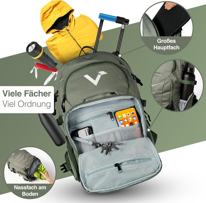 Valkental - Innovativer Rucksack mit perfekter Aufteilung (22L) Erweiterbares Volumen (Kein Schwitze