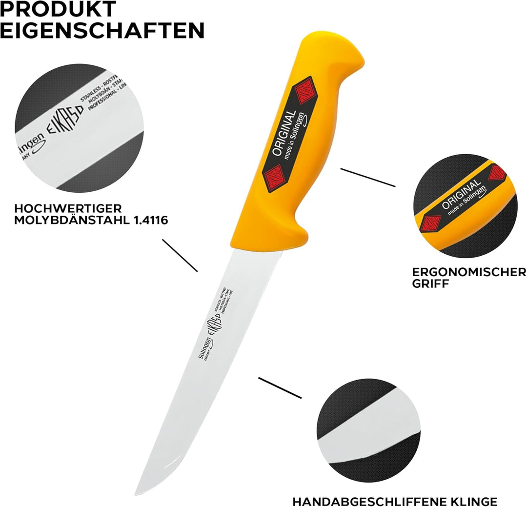 EIKASO Solingen Germany Ausbeinmesser gerade breit 18cm aus Molybdänstahl 1.4116 Metzgermesser Schla