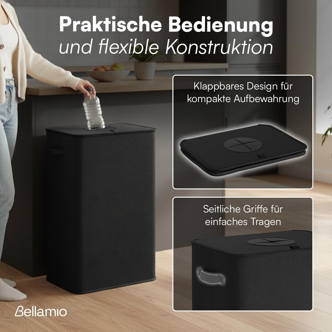 Bellamio Sur Pfandflaschen Sammelbehälter 100L mit Deckel – Flaschensammler Leergut Anthrazit – Pfan