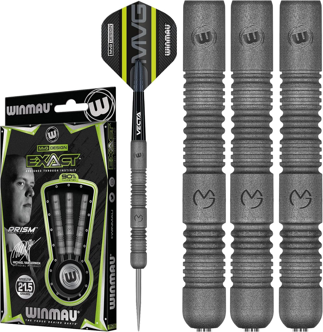 WINMAU Michael Van Gerwen MvG Exact Tungsten Darts Set with Flights and Stems (Shafts) 21,5 g, 21,5