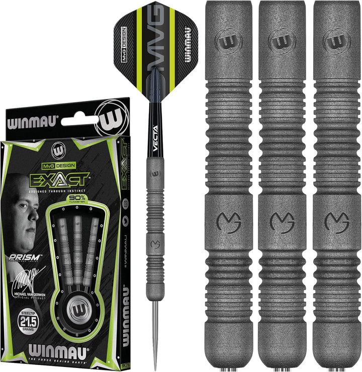 WINMAU Michael Van Gerwen MvG Exact Tungsten Darts Set with Flights and Stems (Shafts) 21,5 g, 21,5