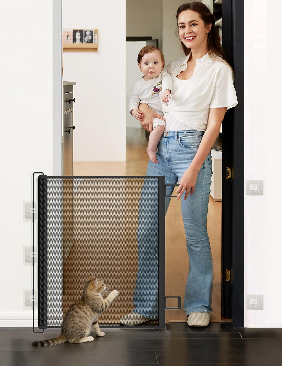 Treppenschutzgitter Ausziehbares, 78 cm Hoch (150cm Schwarz) | Automatische Aufrollfunktion, Strapaz
