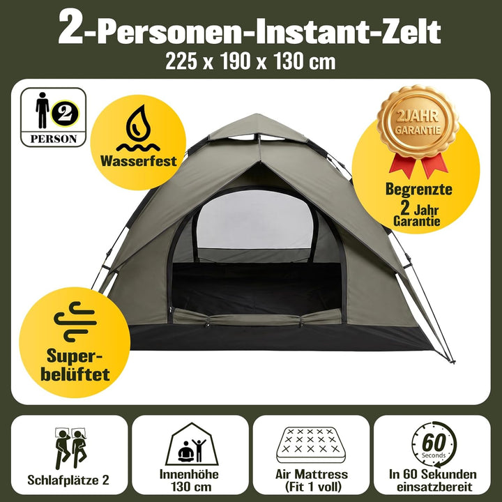 Zelt 2/3/4 Personen Campingzelt Pop Up - 40s Automatik Schnellaufbau 2-4 Mann Zelte Wasserdicht 3500