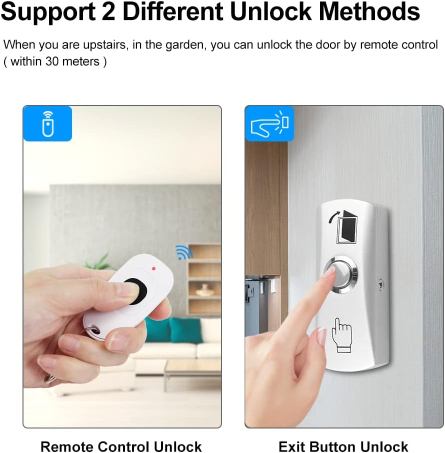 FUSYTULY Komplettes Zutrittskontrollsystem Kit Wireless 433MHz Fernbedienung Türöffner + 180KG/350lb