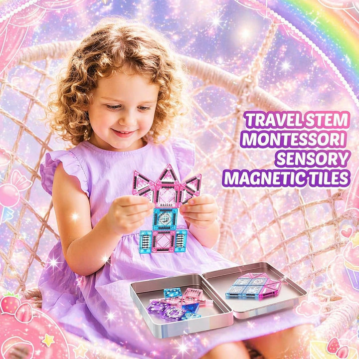 Magnetische Bausteine Reiseset 43 Pcs, Mini Magnetbausteine Reisespiele Kinder Spielzeug ab 3 4 5 6