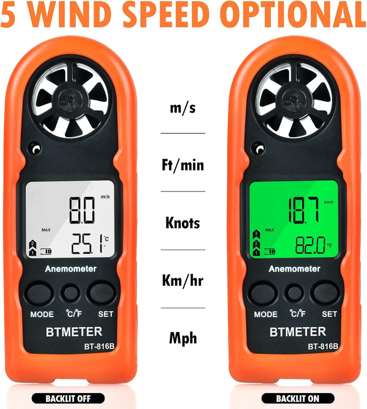 BTMETER Anemometer Handheld, BT-816B Digitaler Windmesser windmessgerät 0.3~30 m/s misst Windgeschwi