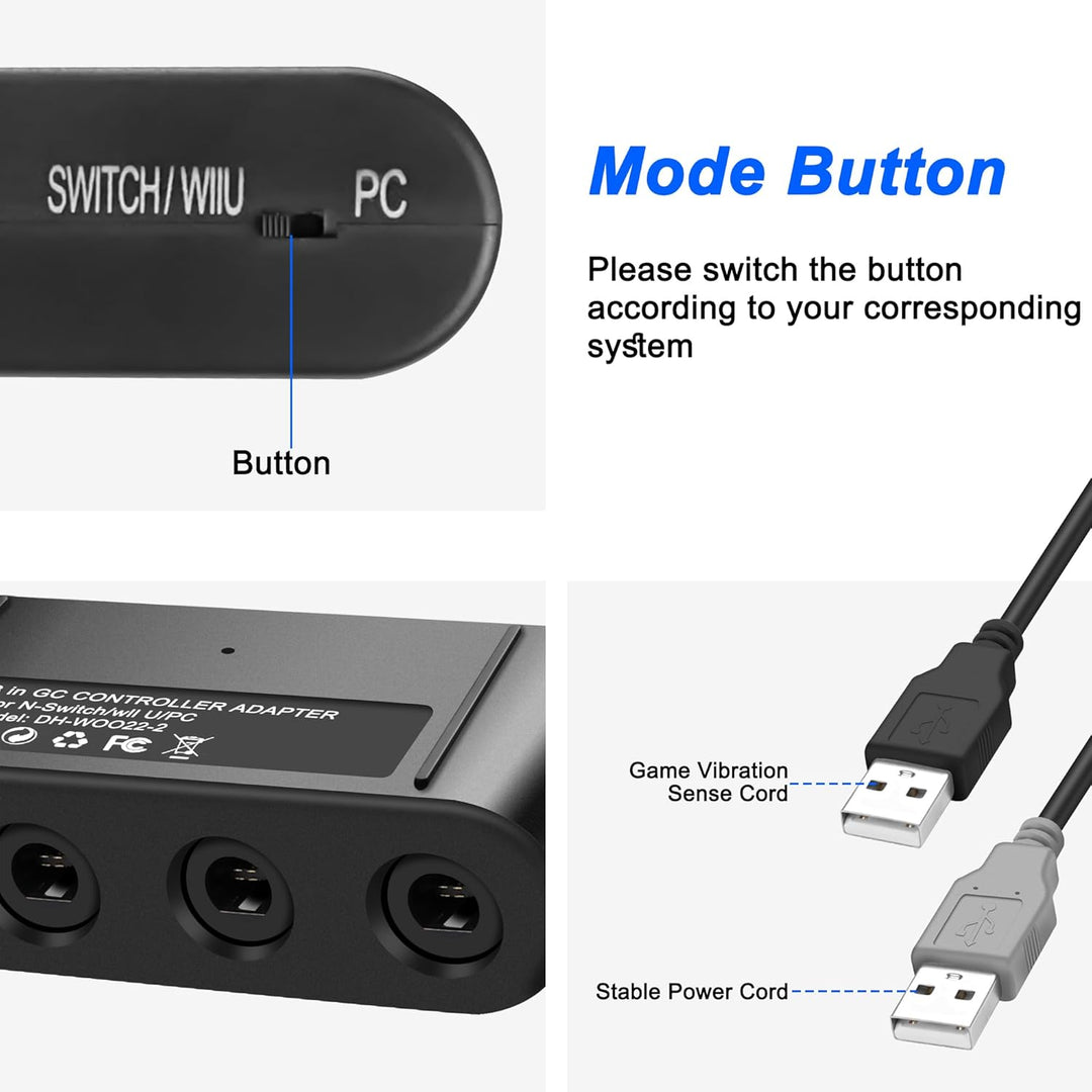 MEIRIYFA Gamecube Controller Adapter 4 Port für Switch, kompatibel mit Switch Super Smash Bros Gamec