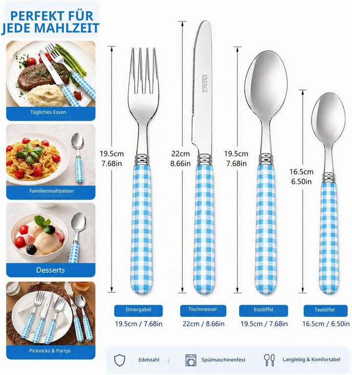 EXZACT Color Edelstahl-Besteck Set 24 Stück - 6 x Tafelgabeln, 6 x Tafelmesser, 6 x Abendessen Löffe