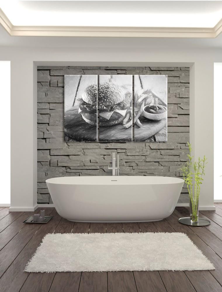 Pixxprint Chickenburger Pommes als Leinwandbild/Grösse: 3 Teilig (120x80 cm) cm/Wandbild/Kunstdruck/