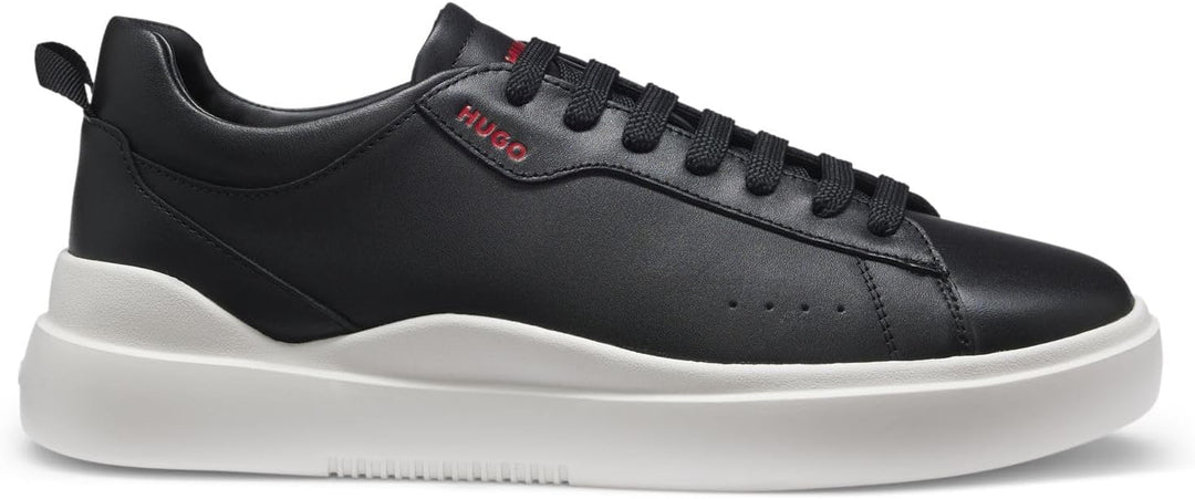 HUGO Herren Blake Tenn Sneakers aus Glattleder mit kontrastfarbenem Branding Grösse 39 EU Schwarz, 3