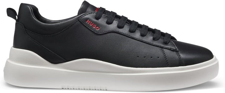 HUGO Herren Blake Tenn Sneakers aus Glattleder mit kontrastfarbenem Branding Grösse 39 EU Schwarz, 3